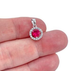Vintage Sterling Silver 925 Lab Created Ruby Cubic Zirconia Heart Pendant